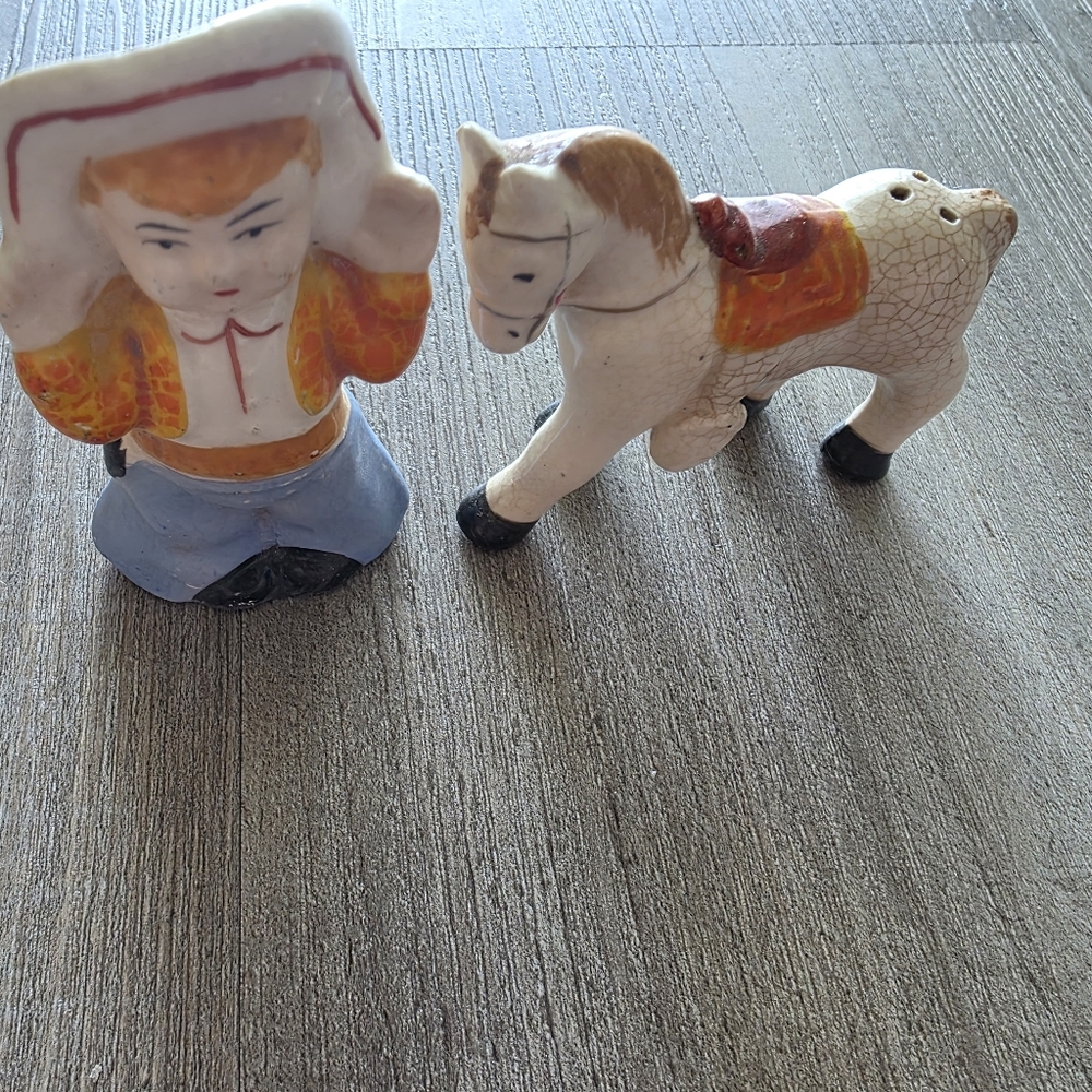 Whimsical Ceramic Child and Horse Figurine Set